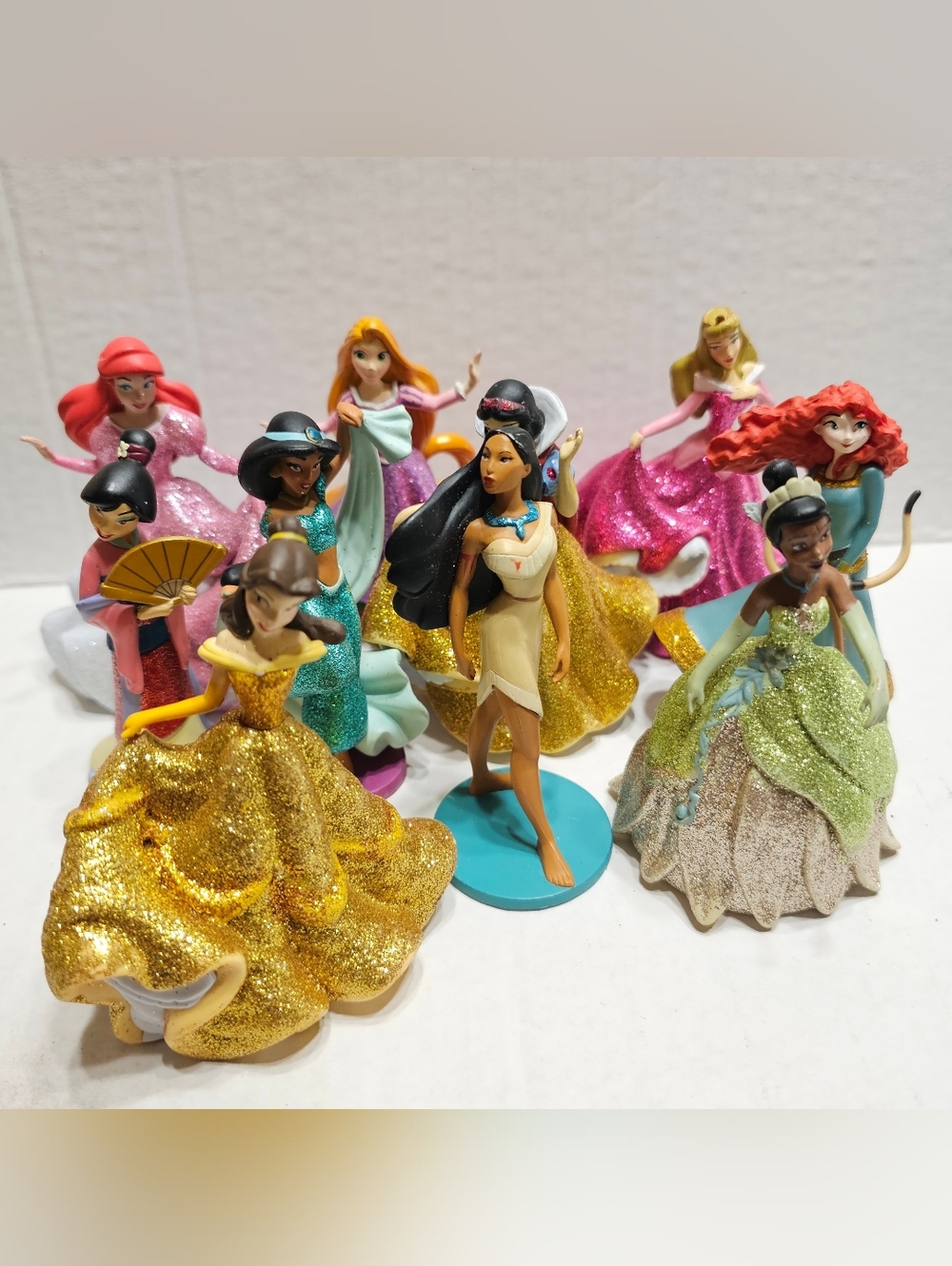 Disney Princess Lot 14 Figures Cake Toppers Party Decor Tiana Belle Aurora *READ